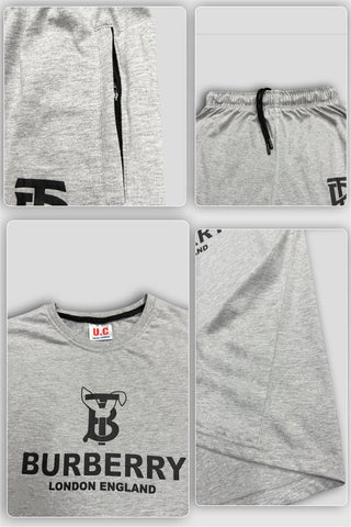 BURBARY Cotton Jersey Embroidered Logo Light Grey Short Tracksuit