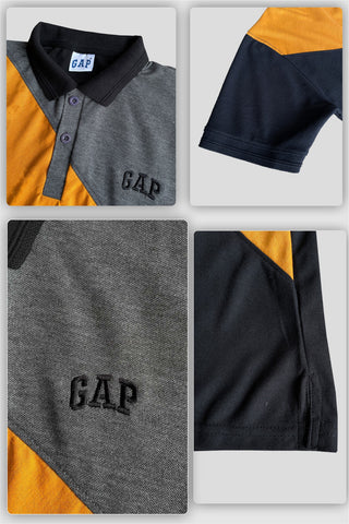 GEP PANEL Men’s Branded Cotton PQ Shirt in Black-C Grey