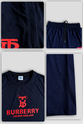 BURBARY Cotton Jersey Embroidered Logo Navy Blue Short Tracksuit