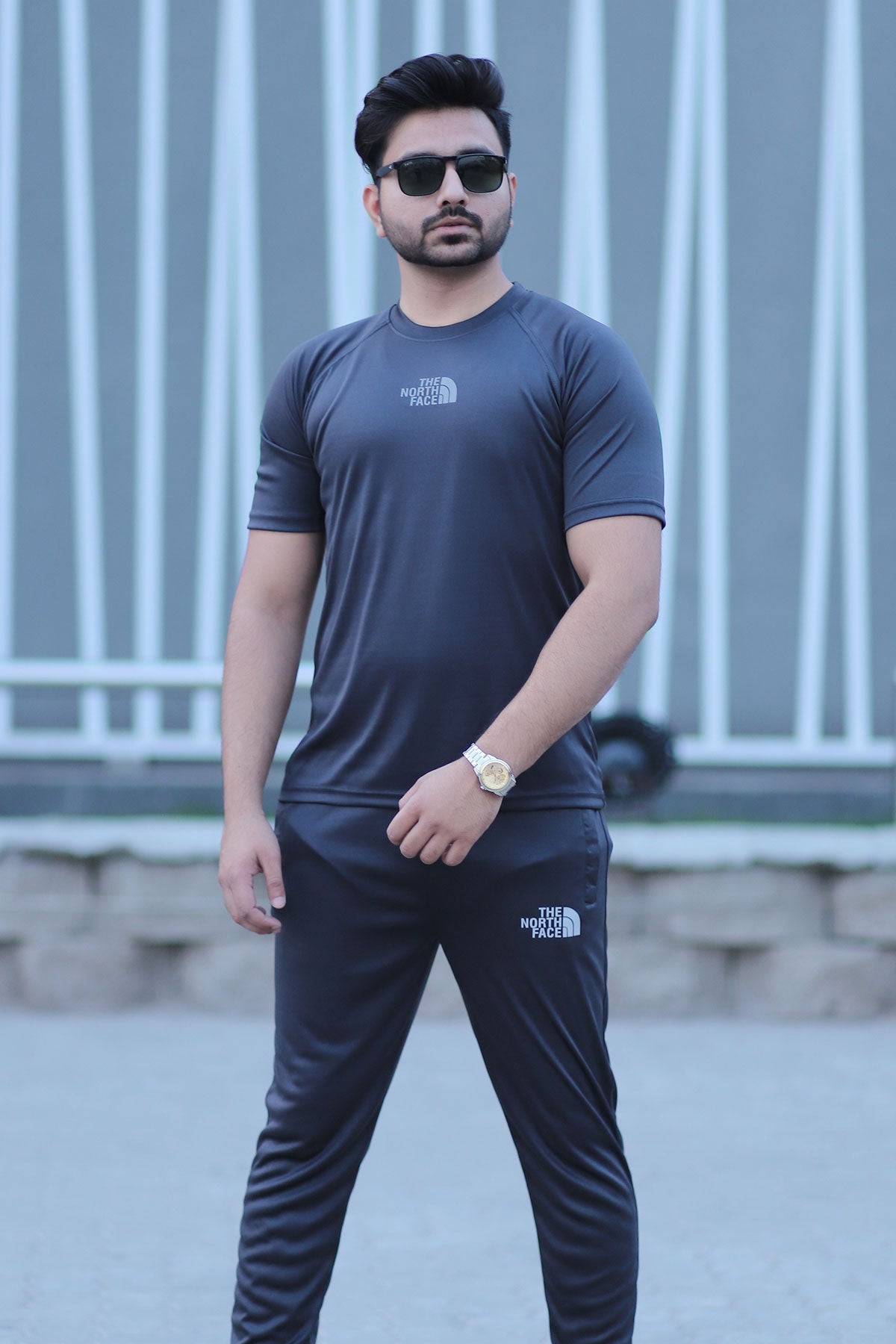 NF-Imported Dry Fit Printed Logo Charcoal Grey Tracksuit