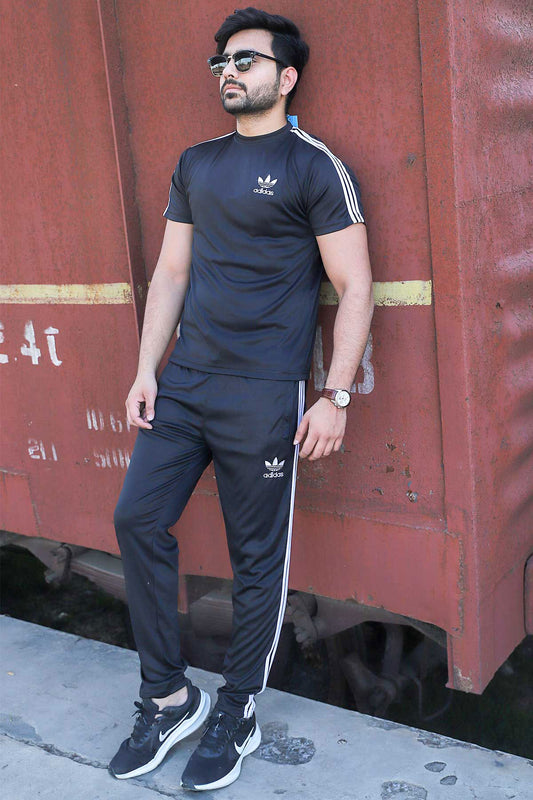 Adi-Branded Dry Fit Embroidered Logo Black Tracksuit