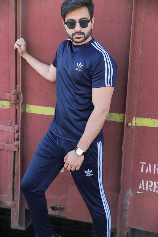 Adi-Branded Dry Fit Embroidered Logo Blue Tracksuit