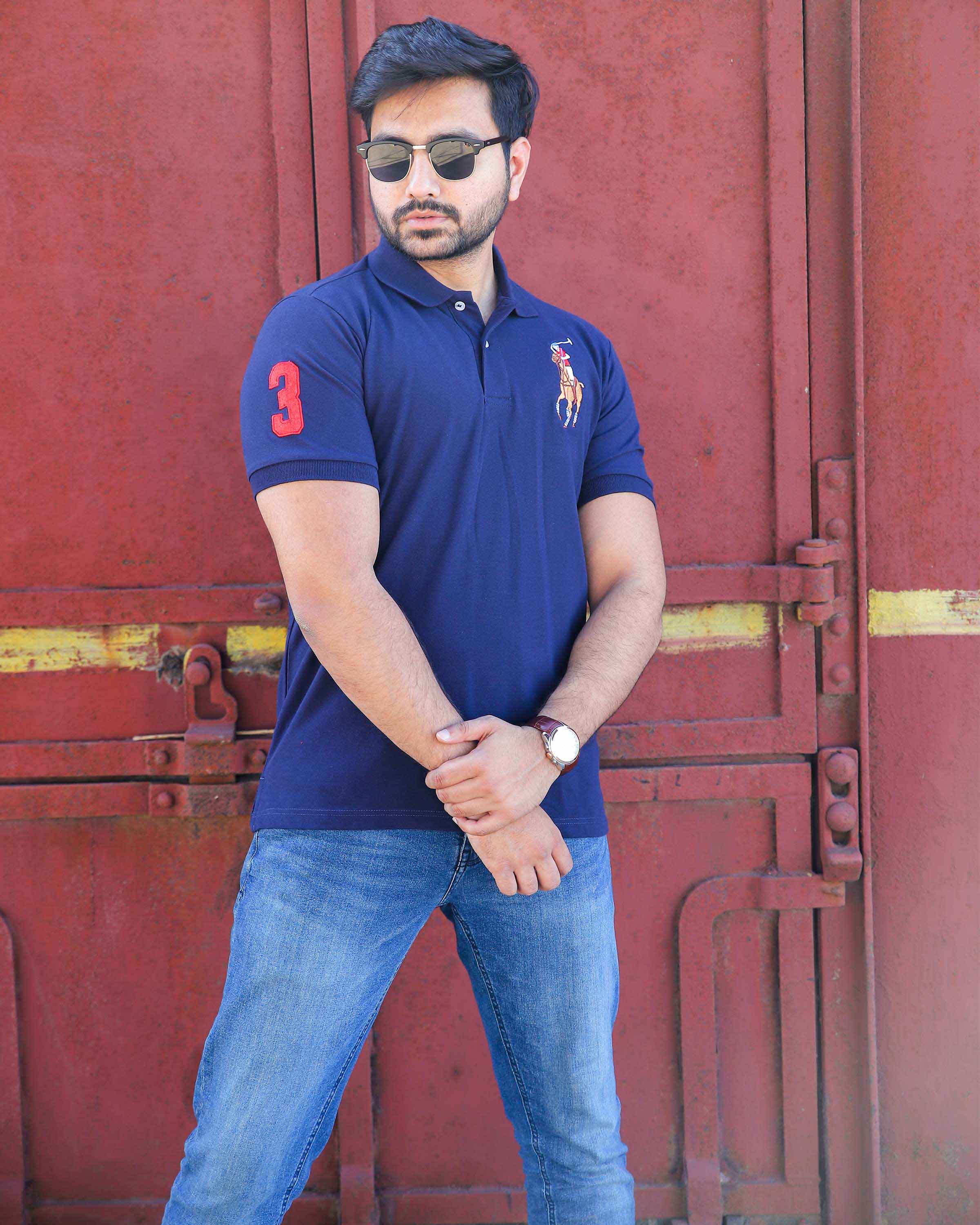 Branded Navy Blue Polo T-Shirt Pique Fabric – Exportoutlet.pk