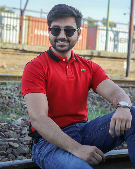 LC Branded Red-Black Embroidery Logo Polo Shirt