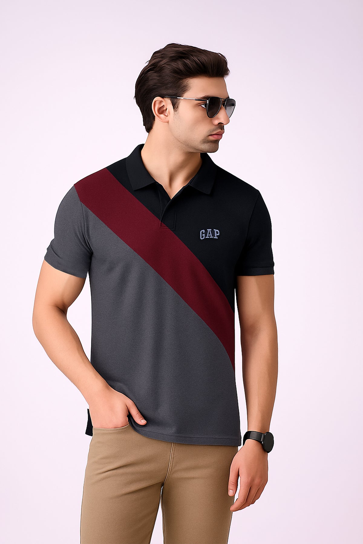GEP Signature Polo – Modern Colorblock in Maroon-Grey