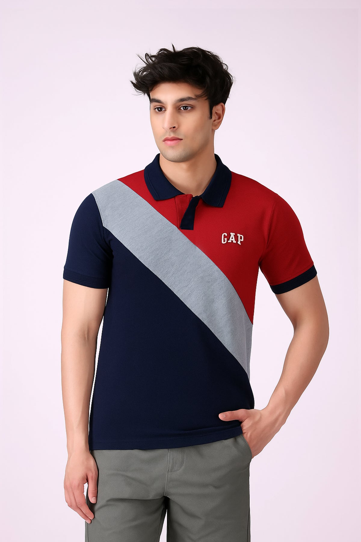 GEP Signature Polo – Modern Colorblock in Red-Blue