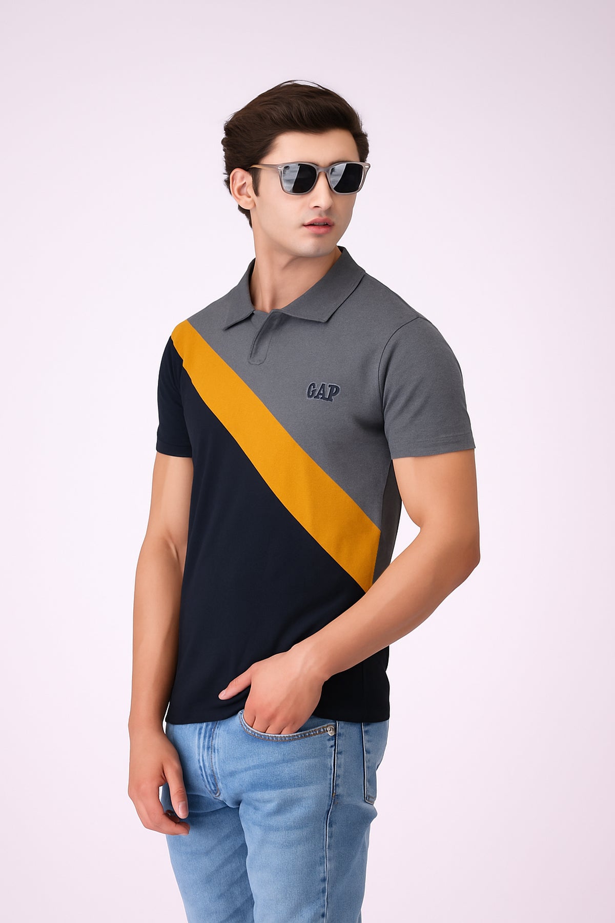 GEP Signature Polo – Modern Colorblock in Mustard-Black