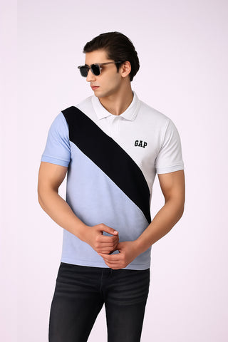 GEP Signature Polo – Modern Colorblock in Sky Blue-White