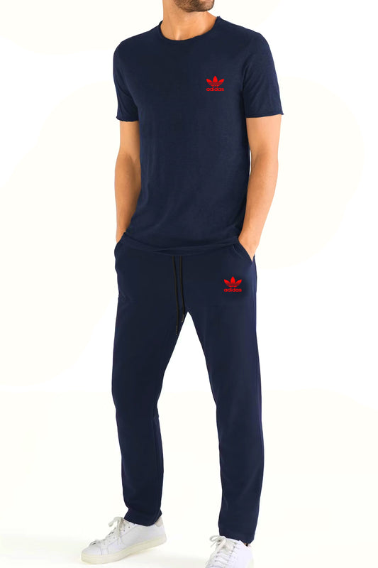 Adi Big Size Cotton-Jersey Embroidered Logo Navy Blue Tracksuit