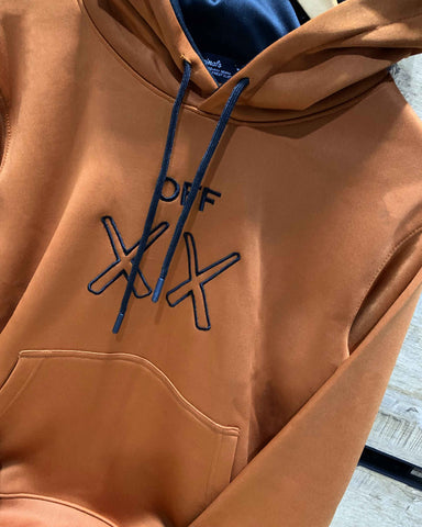 X-X Front Embroidery Logo Imported Brown Hoodie