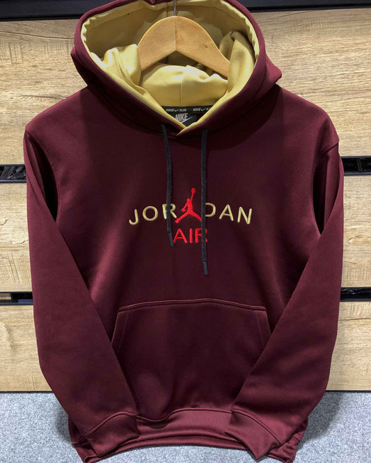 J-D Front Embroidery Logo Imported Maroon Hoodie