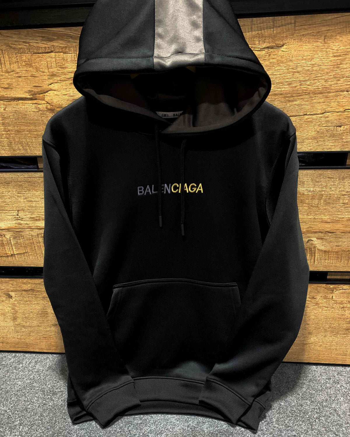 B-C Front Embroidery Logo Imported Black Hoodie