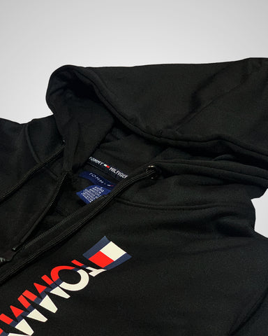 TH Graphic Letter Print Zipper Black Hoodie