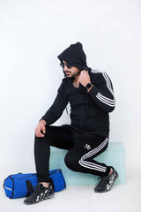 Adi-Men's 3-Stripes Seaweed Black Hoodie Tracksuit