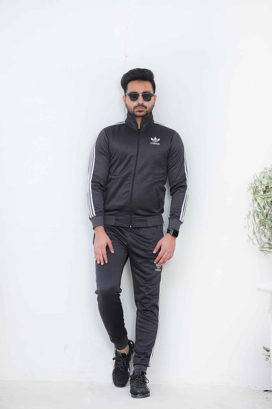 Adi-Sterling Mock Neck Warm-UP 3-Stripes Charcoal Grey Tracksuit