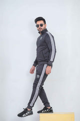 Adi-Sterling Mock Neck Warm-UP 3-Stripes Charcoal Grey Tracksuit