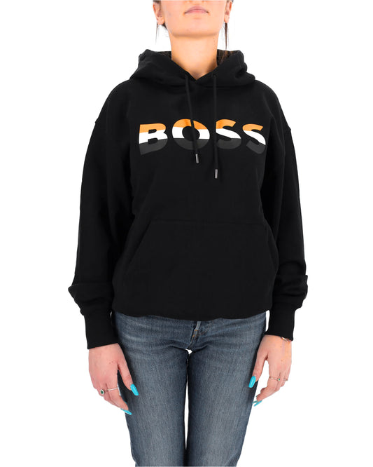 Huggo Boos Women Front Graphic Letter Logo Black Hoodie