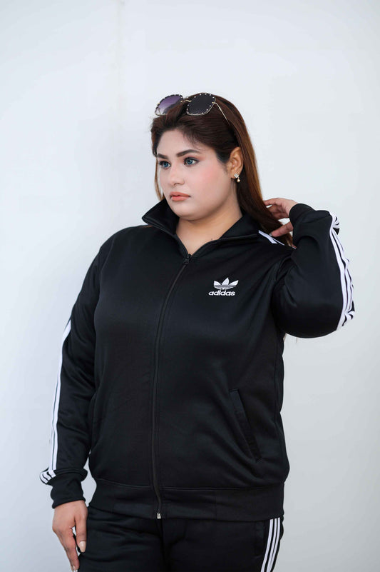 Adedas Women Sterling Mock Neck Warm-UP 3-Stripes Black Tracksuit