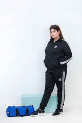 Adedas Women Sterling Mock Neck Warm-UP 3-Stripes Black Tracksuit