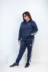 Adedas Women Sterling Mock Neck Warm-UP 3-Stripes Blue Tracksuit