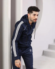 Adi-Men's 3-Stripes Blue Hoodie Tracksuit