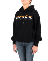 Huggo Boos Women Front Graphic Letter Logo Black Hoodie