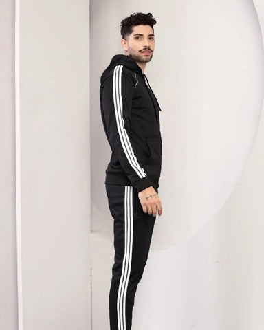 Adi-Men's 3-Stripes Black Hoodie Tracksuit