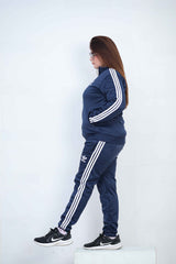 Adedas Women Sterling Mock Neck Warm-UP 3-Stripes Blue Tracksuit