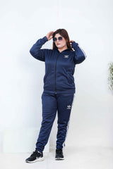 Adedas Women Sterling Mock Neck Warm-UP 3-Stripes Blue Tracksuit