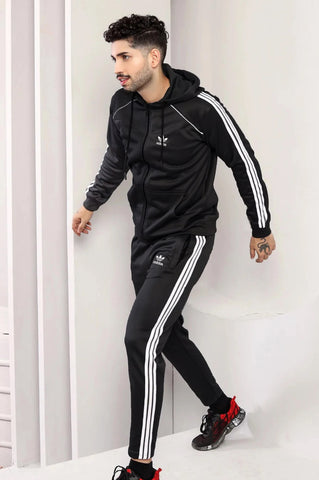 Adi-Men's 3-Stripes Black Hoodie Tracksuit