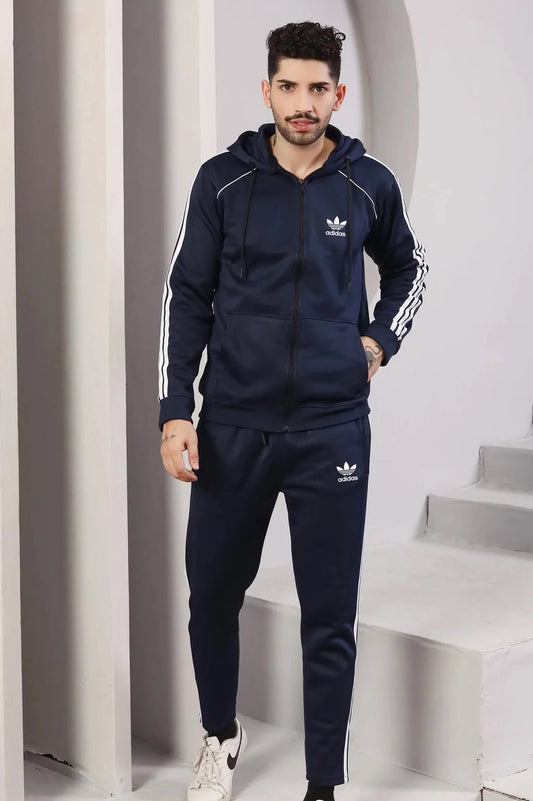 Adi-Men's 3-Stripes Blue Hoodie Tracksuit