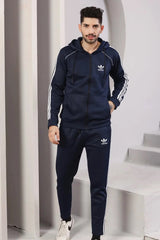 Adi-Men's 3-Stripes Blue Hoodie Tracksuit