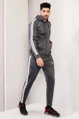 Adi-Men's 3-Stripes Grey Hoodie Tracksuit