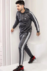 Adi-Men's 3-Stripes Grey Hoodie Tracksuit