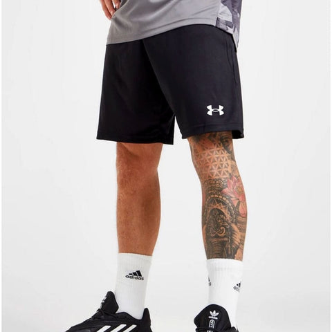 Men Dri-Fit UA Black Reflector Logo 2-Quarter Short