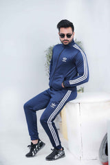 Adi-Sterling Mock Neck Warm-UP 3-Stripes Blue Tracksuit