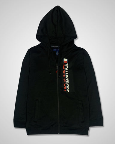 TH Graphic Letter Print Zipper Black Hoodie