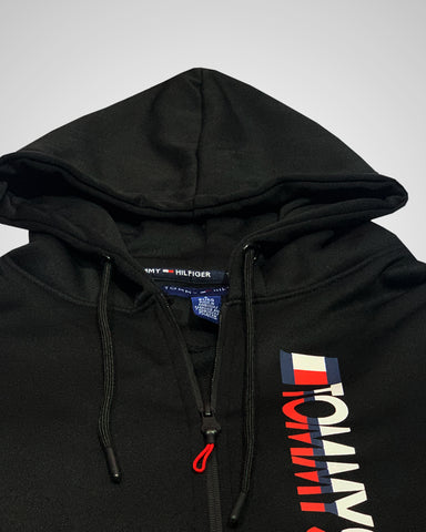 TH Graphic Letter Print Zipper Black Hoodie