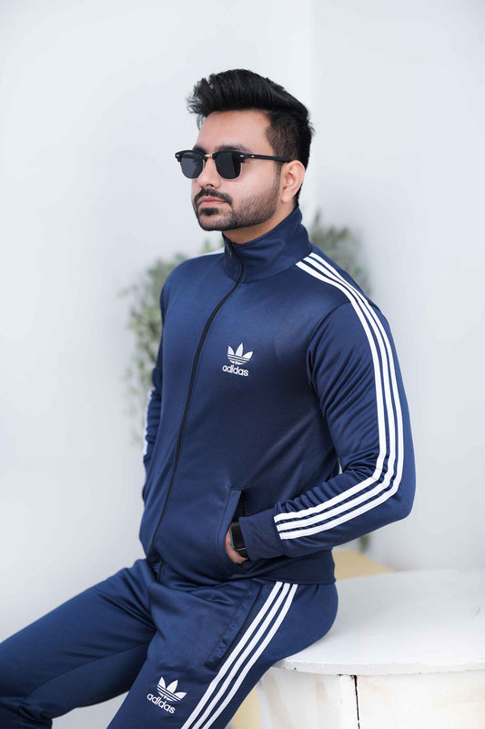 Adi-Sterling Mock Neck Warm-UP 3-Stripes Blue Tracksuit