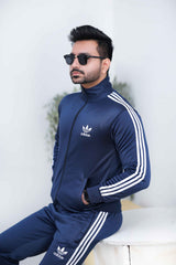 Adi-Sterling Mock Neck Warm-UP 3-Stripes Blue Tracksuit