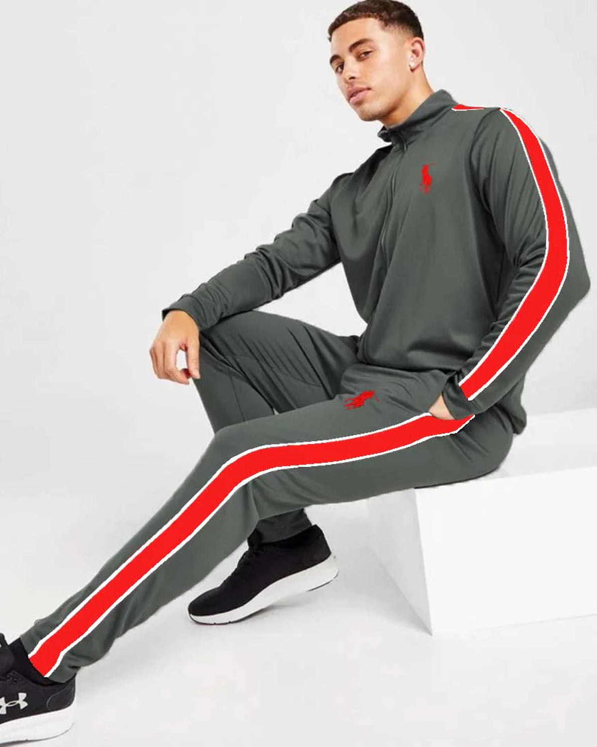 Poolo Synthetic side panel Dark Grey Tracksuit